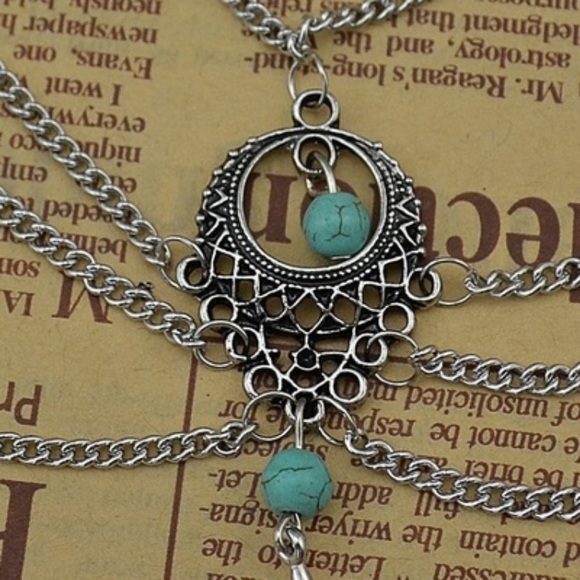 Set of 2- Boho Silver/Turquoise Barefoot Sandal Anklet - Picture 5 of 10